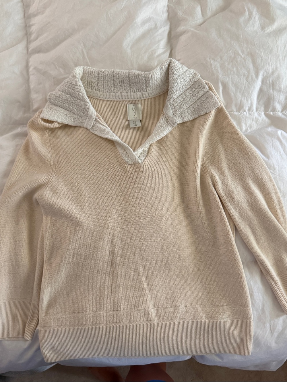 Joie Cream V-Neck Fold-Over Collar Sweater